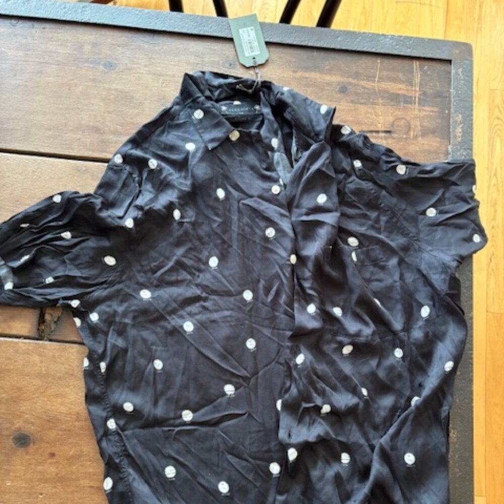 All Saints Black White Polka Dot Shirt XL/XXL